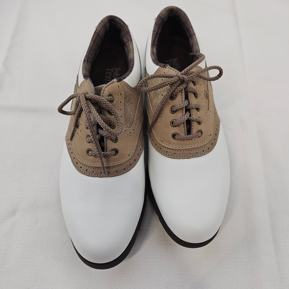 FootJoy SoftJoys Terrains Womens 6.5 M Golf Shoes White Tan Saddle Oxford 98308